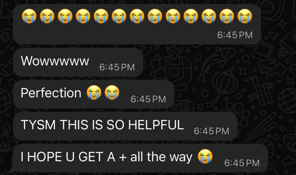 Student WhatsApp review screenshot
